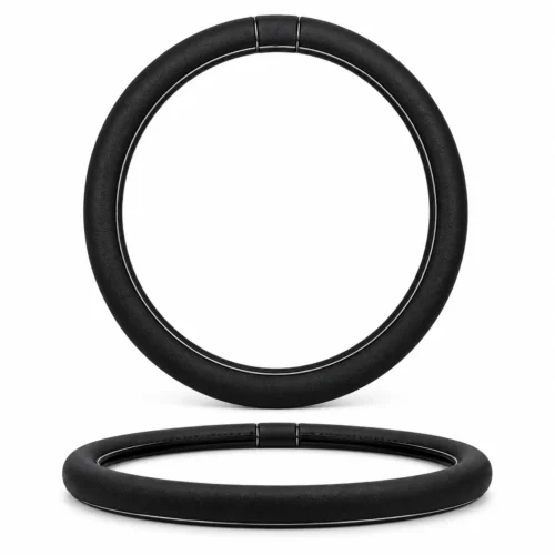 FUNDA PARA VOLANTE MEDIANA DE 38 CM NEGRA CON LÍNEA CENTRAL NEGRO CON CROMO. (PIEZA)