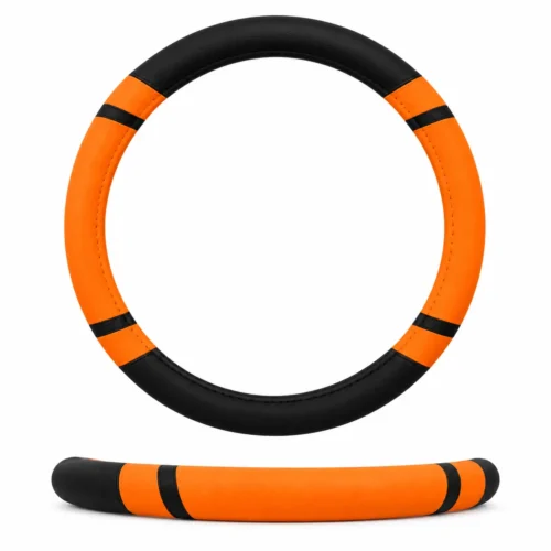 FUNDA PARA VOLANTE MEDIANA DE 38 CM DE COLOR NEGRO CON NARANJA. (PIEZA)