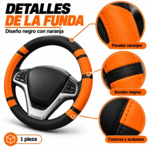 FUNDA PARA VOLANTE MEDIANA DE 38 CM DE COLOR NEGRO CON NARANJA. (PIEZA)