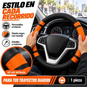 FUNDA PARA VOLANTE MEDIANA DE 38 CM DE COLOR NEGRO CON NARANJA. (PIEZA)
