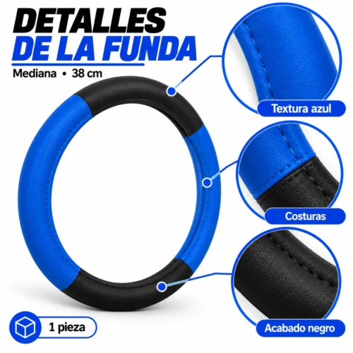 FUNDA PARA VOLANTE MEDIANA DE 38 CM DE COLOR NEGRO CON AZUL. (PIEZA)