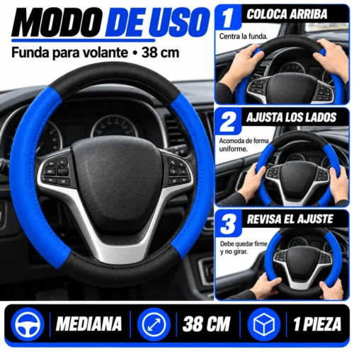 FUNDA PARA VOLANTE MEDIANA DE 38 CM DE COLOR NEGRO CON AZUL. (PIEZA)