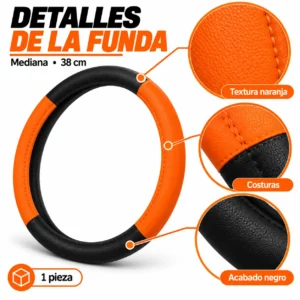 FUNDA PARA VOLANTE MEDIANA DE 38 CM DE COLOR NEGRO CON NARANJA. (PIEZA)