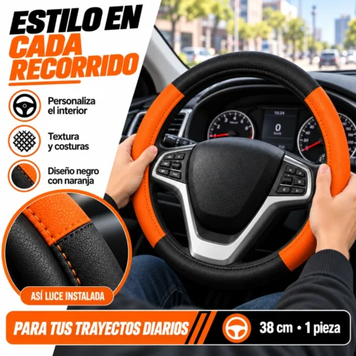 FUNDA PARA VOLANTE MEDIANA DE 38 CM DE COLOR NEGRO CON NARANJA. (PIEZA)