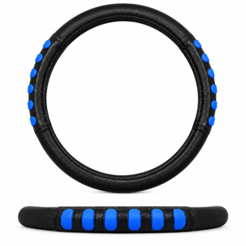 FUNDA PARA VOLANTE MEDIANA DE 38 CM NEGRA DEDOS MARCADOS DE COLOR AZUL (PIEZA)