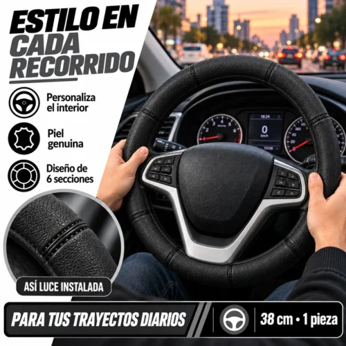 FUNDA PARA VOLANTE DE PIEL GENUINA MEDIANA DE 38 CM CON 6 SECCIONES NEGRA (PIEZA)