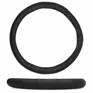 FUNDA PARA VOLANTE DE PIEL GENUINA MEDIANA DE 38 CM CON 3 SECCIONES NEGRA. (PIEZA)