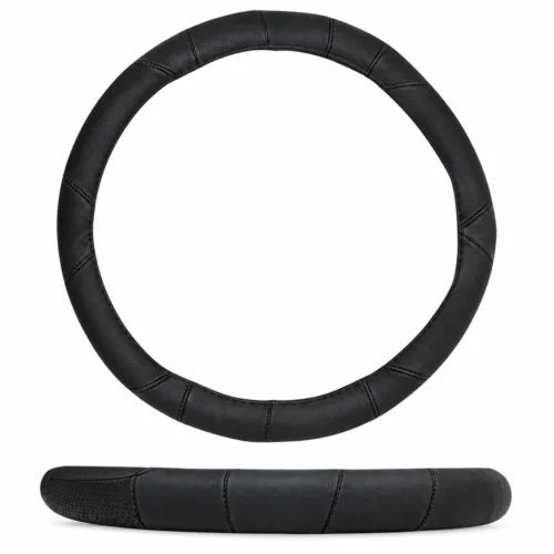 FUNDA PARA VOLANTE DE PIEL GENUINA MEDIANA DE 38 CM CON 3 SECCIONES NEGRA. (PIEZA)