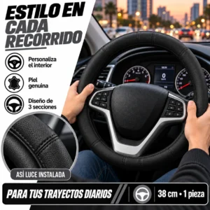 FUNDA PARA VOLANTE DE PIEL GENUINA MEDIANA DE 38 CM CON 3 SECCIONES NEGRA. (PIEZA)