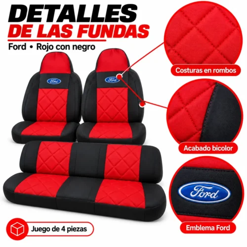 FUNDA PARA ASIENTO JUEGO DE 4 PZAS FORD ROJO