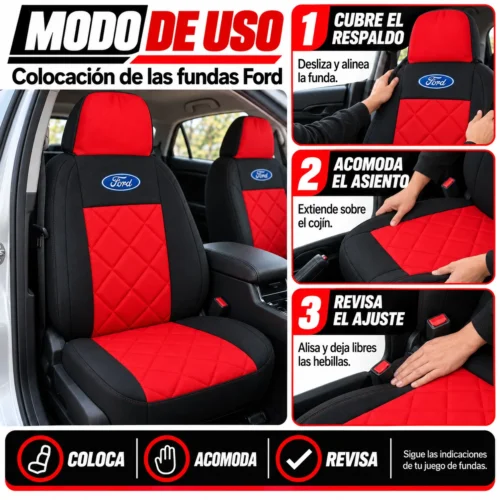 FUNDA PARA ASIENTO JUEGO DE 4 PZAS FORD ROJO