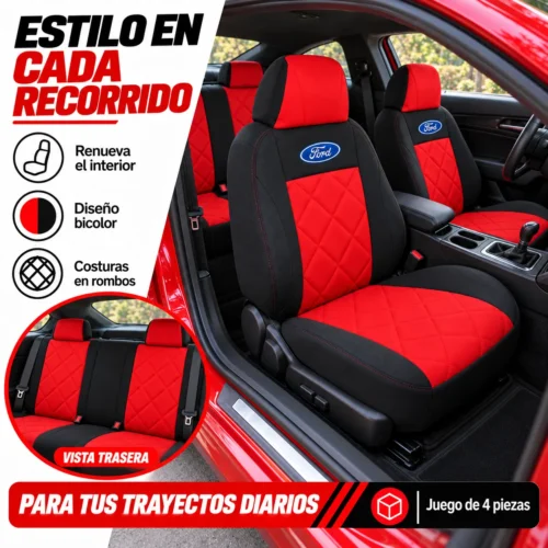 FUNDA PARA ASIENTO JUEGO DE 4 PZAS FORD ROJO