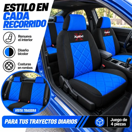 FUNDA PARA ASIENTO JUEGO DE 4 PZAS XPLOD AZUL