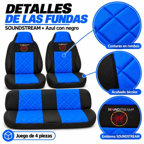 FUNDA PARA ASIENTO JUEGO DE 4 PZAS SOUNDSTREAM AZUL