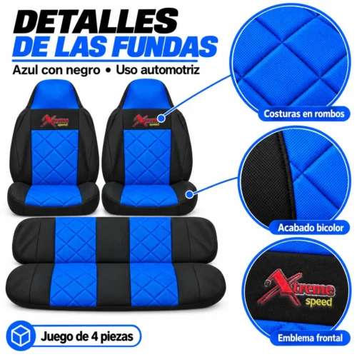 FUNDA PARA ASIENTO JUEGO DE 4 PZAS XTREME AZUL
