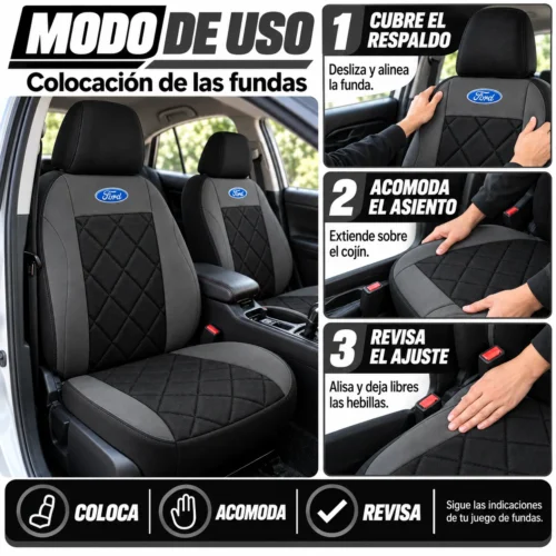 FUNDA PARA ASIENTO JUEGO DE 4 PZAS FORD NEGRO