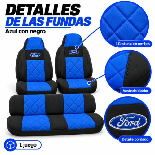 FUNDA PARA ASIENTO JUEGO DE 4 PZAS FORD AZUL