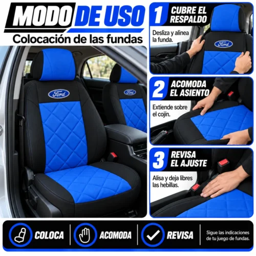 FUNDA PARA ASIENTO JUEGO DE 4 PZAS FORD AZUL