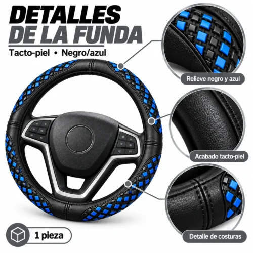 FUNDA TACTO-PIEL DE  CERO OLORES NEGRO/AZUL