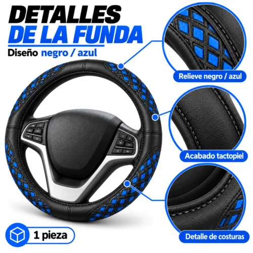 FUNDA TACTO-PIEL DE  CERO OLORES NEGRO/AZUL