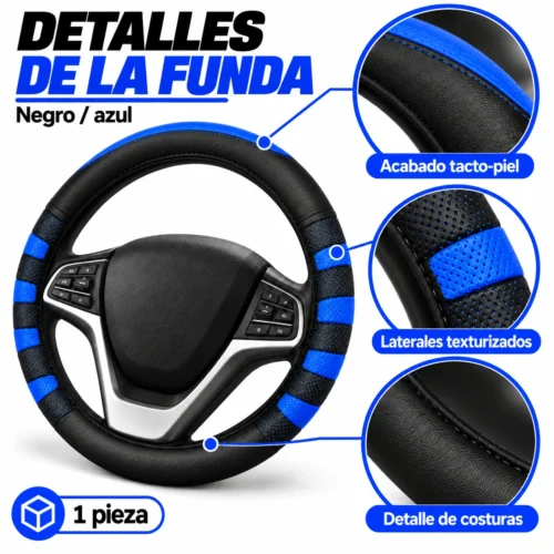 FUNDA TACTO-PIEL DE CERO OLORES NEGRO/AZUL