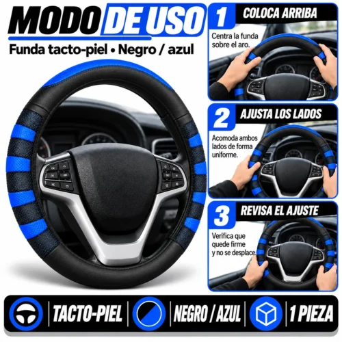 FUNDA TACTO-PIEL DE CERO OLORES NEGRO/AZUL
