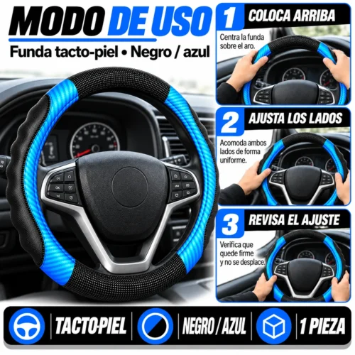 FUNDA TACTO-PIEL DE  CERO OLORES NEGRO/AZUL