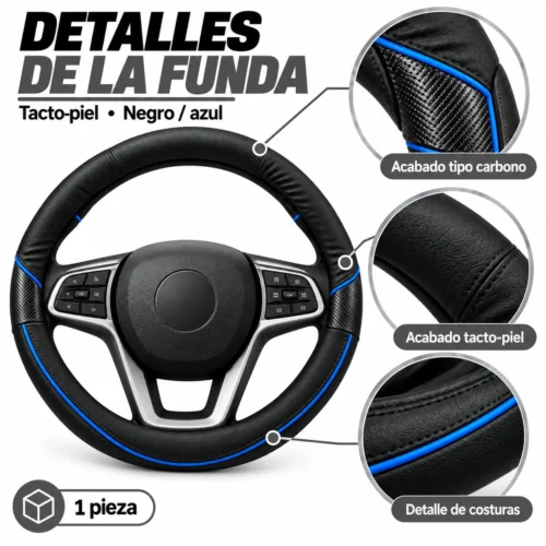 FUNDA TACTO-PIEL DE  CERO OLORES NEGRO/AZUL