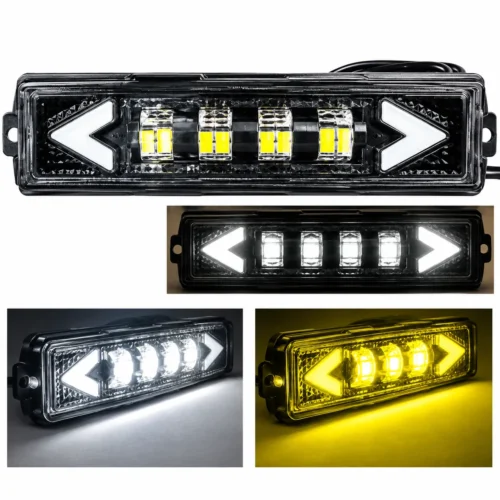 FARO DE LED BICOLOR + FLECHAS CUERPO METÁLICO LUZ FIJA Y MULTI-FUNCIONES 12/24V (PZA)