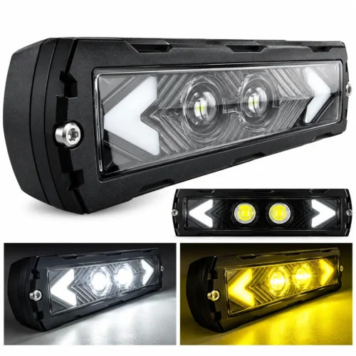 FARO DE LED BICOLOR + FLECHAS CUERPO METÁLICO LUZ FIJA Y MULTI-FUNCIONES 12/24V (PZA)