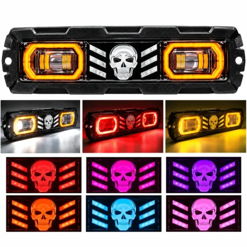 FARO DE LED BICOLOR + LED COB + RGB CUERPO METÁLICO LUZ FIJA Y MULTI-FUNCIONES 12/24V (PZA)