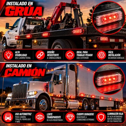 PLAFON RECTÁNGULAR 3 LEDS 12/24 C/ FIJO ROJO 10.3*3.4cm*2.8 cm FUNCIÓN FIJA (PAR)