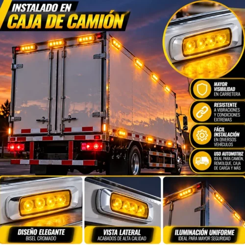 PLAFON RECTANGULAR CON 4 LEDS, BISEL CROMADO Y FUNCIÓN DE ESTROBO AMARILLO (PIEZA)