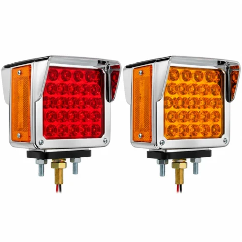 PLAFON CUADRADO CON 54 LEDS, DOBLE CARA ÁMBAR/ROJO CON FUNCIONES DERECHO 10.6*10.6*6.5 CM. ALTA, BAJA Y ESTROBO" (PIEZA)