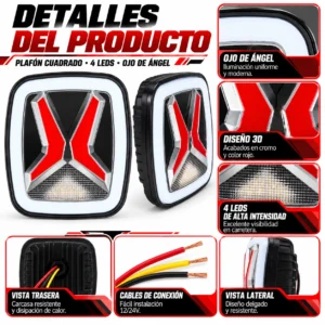 LA-PCGJ4-2 PLAFON CUADRADO CON OJO DE ANGEL 4 LEDS TIPO JEEP 12/24V MULTIFUNCIONES