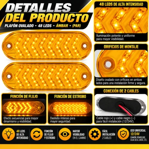 PLAFON OVALADO CON 48 LEDS CON FUNCIÓN DE ESTROBO Y DE FLUJO (PAR)