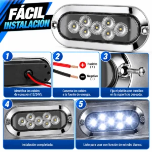 PLAFON OVALADO CON 7 LEDS, BISEL CROMADO, CON FUNCIÓN DE ESTROBO BLANCO