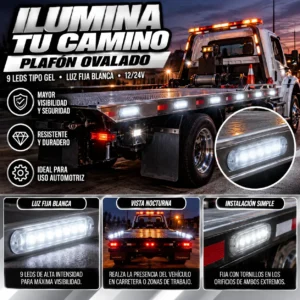 PLAFON OVALADO CON 9 LEDS TIPO GEL DE PLASTICO CON FUNCIONES DE LUZ FIJA BLANCO 10 X 1.6 CM X 1.6 CM. 10 PIEZAS POR BOLSA. (BOLSA 10 PZA)
