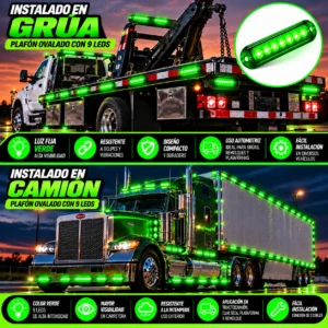 PLAFON OVALADO CON 9 LEDS TIPO GEL DE PLASTICO CON FUNCIONES DE LUZ FIJA VERDE 10 X 1.6 CM X 1.6 CM. 10 PIEZAS POR BOLSA (BOLSA 10 PZA)