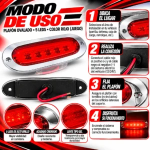 PLAFON OVALADO DE GEL 5 LEDS 12/24 R 16.5 x 6.5 cms (JUEGO)