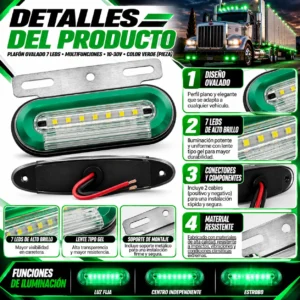 PLAFON OVALADO 7 LEDS CON GEL MULTIFUNCIONES 10-30V VERDE (PIEZA)