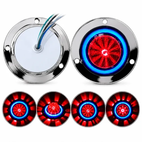 PLAFON UNIVERSAL WATERMELON CON ARILLO DE GEL LUZ FIJA Y ESTROBO 4" LUZ LATERAL FIJA, GIRATORIA Y ESTROBO 12/24V ARILLO AZUL/WATERMELON ROJO (PZA)