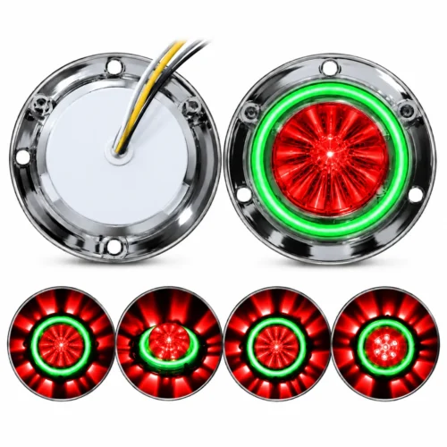 PLAFON UNIVERSAL WATERMELON CON ARILLO DE GEL LUZ FIJA Y ESTROBO 4" LUZ LATERAL FIJA, GIRATORIA Y ESTROBO 12/24V ARILLO VERDE/WATERMELON ROJO (PZA)