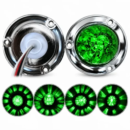 PLAFON UNIVERSAL WATERMELON 2" BASE PLANA LUZ LATERAL FIJA, GIRATORIA Y ESTROBO 12/24V VERDE (PZA)