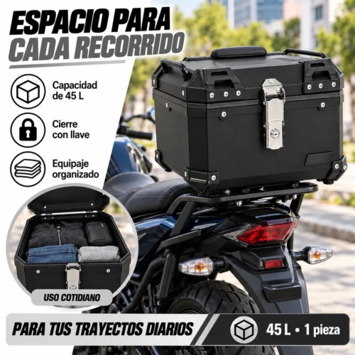 PORTA EQUIPAJE PARA MOTOS DE 45L NEGRA (Pieza)