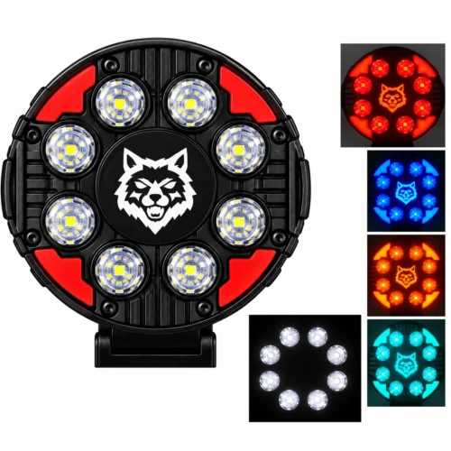 RENO114-R FARO REDONDO DE LED ALTA INTENSIDAD 15W DRL CON CENTRO RGB LUZ FIJA+ESTROBO 12/24V ROJO (PAR)