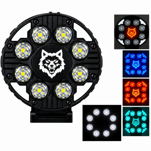 RENO114-W FARO REDONDO DE LED ALTA INTENSIDAD 15W DRL CON CENTRO RGB LUZ FIJA+ESTROBO 12/24V BLANCO (PAR)