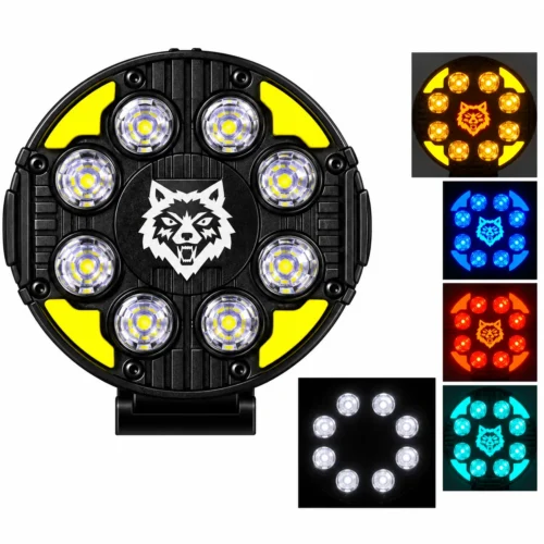 RENO114-Y FARO REDONDO DE LED ALTA INTENSIDAD 15W DRL CON CENTRO RGB LUZ FIJA+ESTROBO 12/24V AMARILLO (PAR)