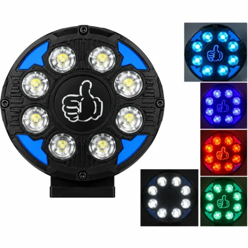 RENO115-B FARO REDONDO DE LED ALTA INTENSIDAD 15W DRL CON CENTRO RGB LUZ FIJA+ESTROBO 12/24V AZUL (PAR)