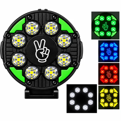 RENO116-G FARO REDONDO DE LED ALTA INTENSIDAD 15W DRL CON CENTRO RGB LUZ FIJA+ESTROBO 12/24V VERDE (PAR)